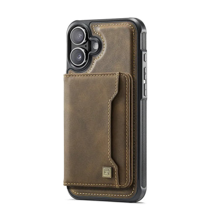 For iPhone 16 Case AUTSPACE A13 Vintage Leather Back Cover with Magnetic Detachable Card Bag