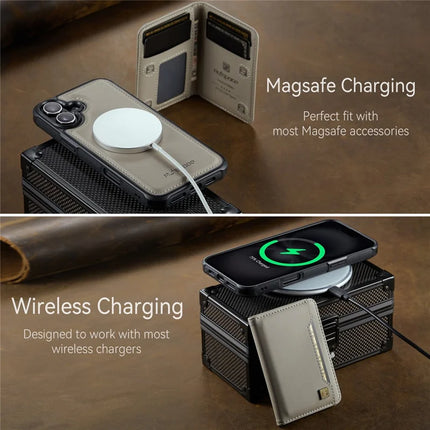 For iPhone 16 Case AUTSPACE A13 Vintage Leather Back Cover with Magnetic Detachable Card Bag