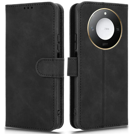 For Honor X60 5G Leather Case Skin-Feel Anti-Drop Wallet Flip Phone Cover - Black