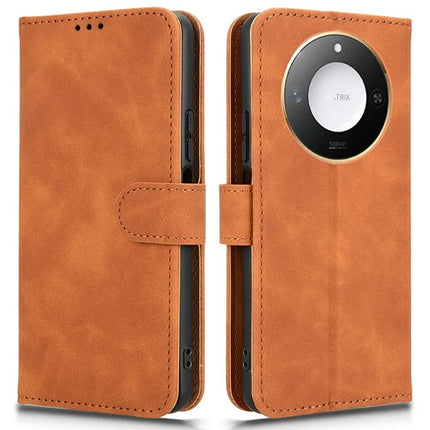 For Honor X60 5G Leather Case Skin-Feel Anti-Drop Wallet Flip Phone Cover - Brown