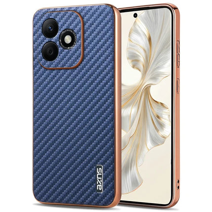 AZNS For Honor X60i 5G Case Electroplating Carbon Fiber Texture PU+TPU Phone Cover - Blue