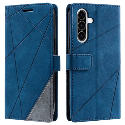 For Samsung Galaxy A26 5G Case Imprinted Lines PU Leather Splicing Wallet Phone Cover - Blue