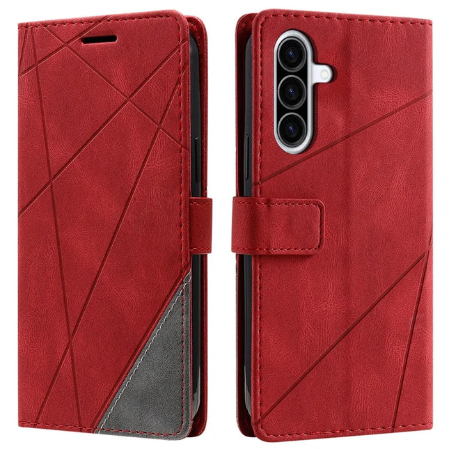 For Samsung Galaxy A36 5G Case Imprinted Lines PU Leather Splicing Wallet Phone Cover - Red