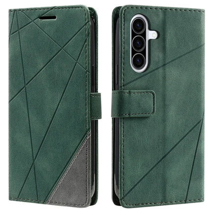 For Samsung Galaxy A36 5G Case Imprinted Lines PU Leather Splicing Wallet Phone Cover - Green