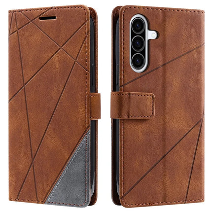 For Samsung Galaxy A36 5G Case Imprinted Lines PU Leather Splicing Wallet Phone Cover - Brown