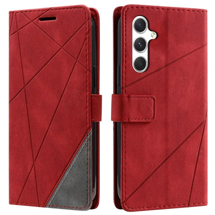 For Samsung Galaxy A56 5G Case Imprinted Lines PU Leather Splicing Wallet Phone Cover - Red