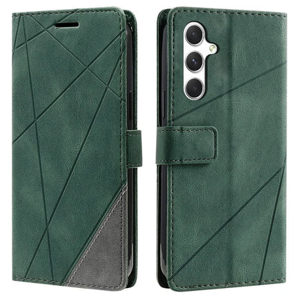 For Samsung Galaxy A56 5G Case Imprinted Lines PU Leather Splicing Wallet Phone Cover - Green
