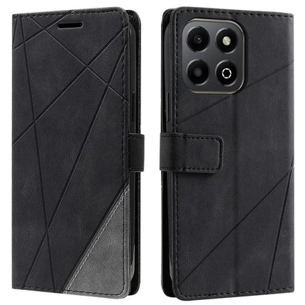 For Honor X7c 4G / 200 Smart 5G Case Imprinted Lines PU Leather Splicing Wallet Phone Cover - Black