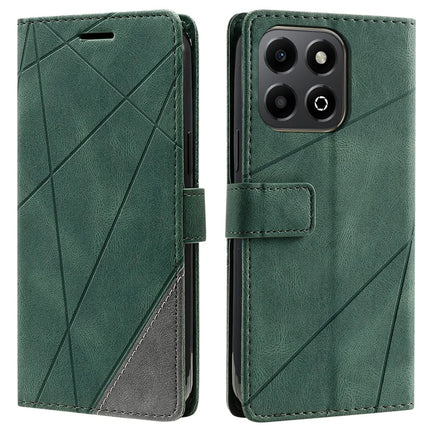 For Honor X6a 4G / X6b 4G Case Imprinted Lines PU Leather Splicing Wallet Phone Cover - Green