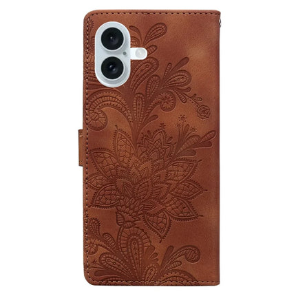For iPhone 16 Case Imprinted Lace Flowers PU Leather Wallet Phone Cover