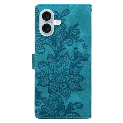 For iPhone 16 Plus Case Imprinted Lace Flowers PU Leather Wallet Phone Cover