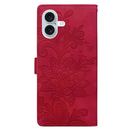 For iPhone 16 Plus Case Imprinted Lace Flowers PU Leather Wallet Phone Cover