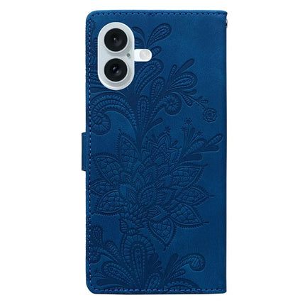 For iPhone 16 Plus Case Imprinted Lace Flowers PU Leather Wallet Phone Cover