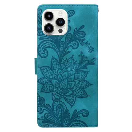 For iPhone 16 Pro Case Imprinted Lace Flowers PU Leather Wallet Phone Cover