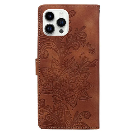 For iPhone 16 Pro Case Imprinted Lace Flowers PU Leather Wallet Phone Cover