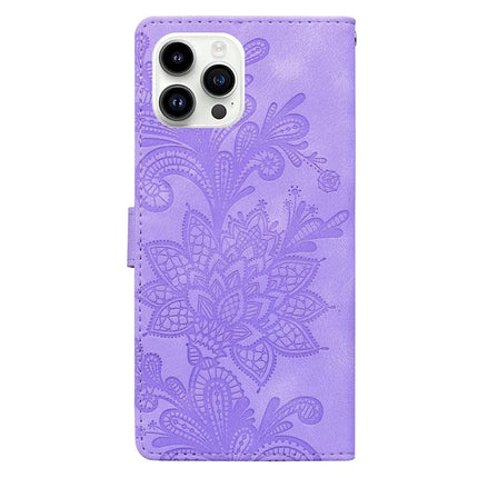 For iPhone 16 Pro Case Imprinted Lace Flowers PU Leather Wallet Phone Cover
