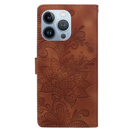 For iPhone 16 Pro Max Case Imprinted Lace Flowers PU Leather Wallet Phone Cover