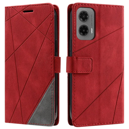 For Motorola Moto G35 5G Case Imprinted Lines PU Leather Splicing Wallet Phone Cover - Red