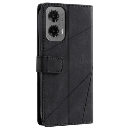 For Motorola Moto G35 5G Case Imprinted Lines PU Leather Splicing Wallet Phone Cover