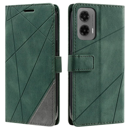 For Motorola Moto G35 5G Case Imprinted Lines PU Leather Splicing Wallet Phone Cover - Green