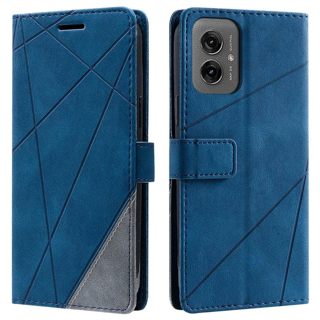 For Motorola Moto G55 5G Case Imprinted Lines PU Leather Splicing Wallet Phone Cover - Blue