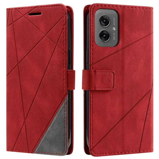 For Motorola Moto G55 5G Case Imprinted Lines PU Leather Splicing Wallet Phone Cover - Red