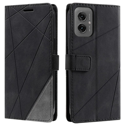 For Motorola Moto G55 5G Case Imprinted Lines PU Leather Splicing Wallet Phone Cover - Black