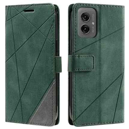 For Motorola Moto G55 5G Case Imprinted Lines PU Leather Splicing Wallet Phone Cover - Green