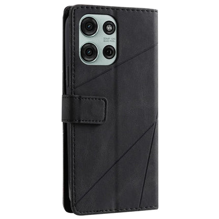 For Motorola Moto G75 5G Case Imprinted Lines PU Leather Splicing Wallet Phone Cover