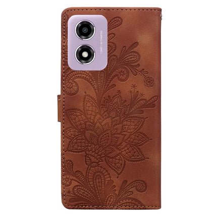 PU Leather Case For Motorola Moto E14 4G  /  G24 4G  /  G04 4G Imprinted Lace Flowers Wallet Phone Cover