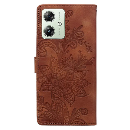 For Motorola Moto G64 5G  /  G54 5G Case Imprinted Lace Flowers PU Leather Wallet Phone Cover