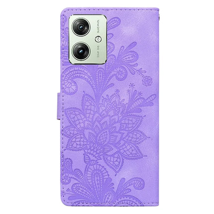 For Motorola Moto G64 5G  /  G54 5G Case Imprinted Lace Flowers PU Leather Wallet Phone Cover