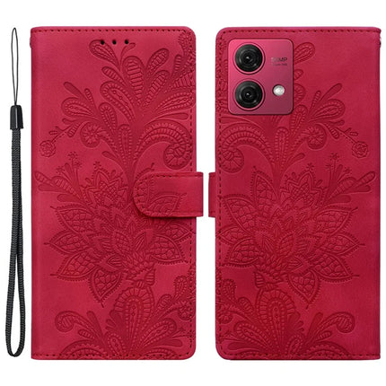 For Motorola Moto G84 5G Case Imprinted Lace Flowers PU Leather Wallet Phone Cover - Red