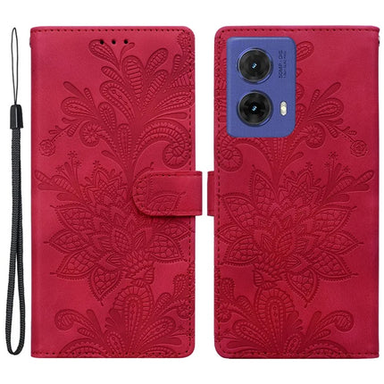 For Motorola Moto G85 5G Case Imprinted Lace Flowers PU Leather Wallet Phone Cover - Red