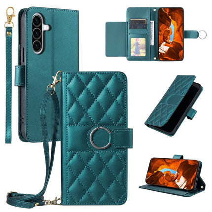 For Samsung Galaxy A36 5G Crossbody Leather Case Ring Buckle Wallet Stand Rhombus Mobile Cover - Green