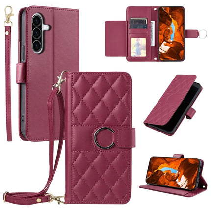 For Samsung Galaxy A36 5G Crossbody Leather Case Ring Buckle Wallet Stand Rhombus Mobile Cover - Red