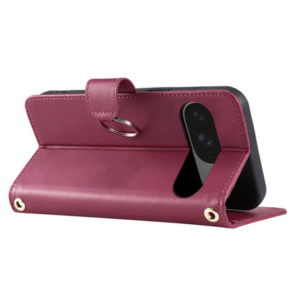 For Google Pixel 9 / 9 Pro Crossbody Leather Case Ring Buckle Wallet Stand Rhombus Mobile Cover