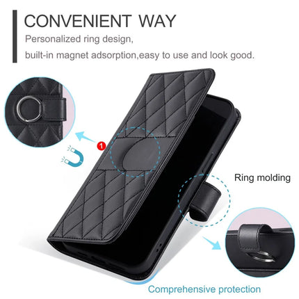 For Google Pixel 9 Pro XL Crossbody Leather Case Ring Buckle Wallet Stand Rhombus Mobile Cover