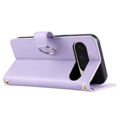 For Google Pixel 9 Pro XL Crossbody Leather Case Ring Buckle Wallet Stand Rhombus Mobile Cover