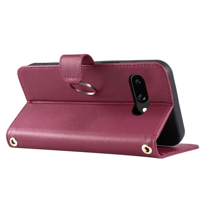 For Google Pixel 9a Crossbody Leather Case Ring Buckle Wallet Stand Rhombus Mobile Cover