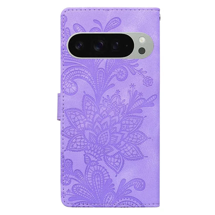 For Google Pixel 9 Pro XL Case Imprinted Lace Flowers PU Leather Wallet Phone Cover