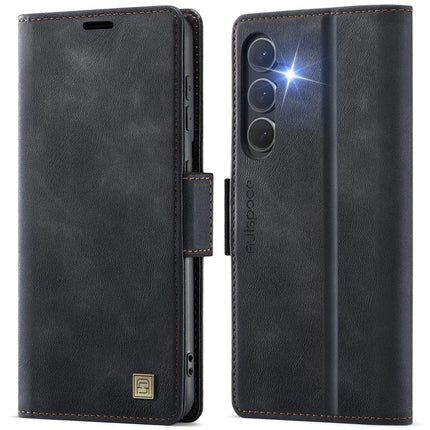 For Samsung Galaxy S23 FE Case AUTSPACE A11 RFID Blocking Retro Leather Cell Phone Wallet Cover - Black