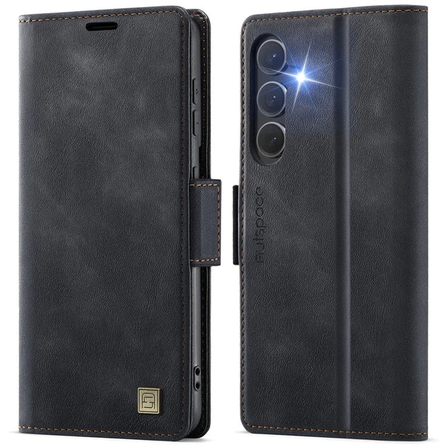 For Samsung Galaxy S23 FE Case AUTSPACE A11 RFID Blocking Retro Leather Cell Phone Wallet Cover - Black