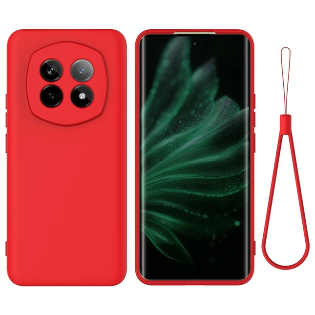 For Realme P2 Pro 5G Case Liquid Silicone Phone Back Cover with Hand Strap - Red