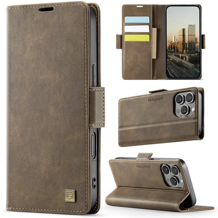 For iPhone 16 Pro Max Case AUTSPACE A11 RFID Blocking Retro Leather Cell Phone Wallet Cover