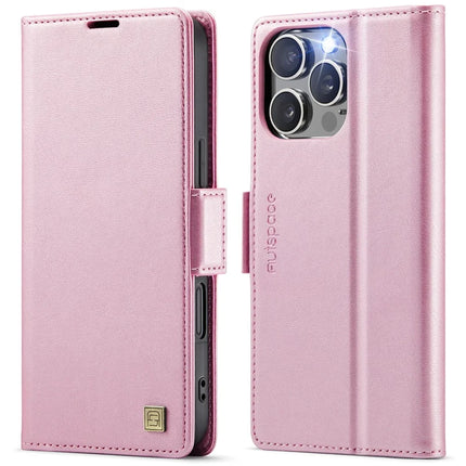 For iPhone 16 Pro Max Case AUTSPACE A11 RFID Blocking Retro Leather Cell Phone Wallet Cover - Pink
