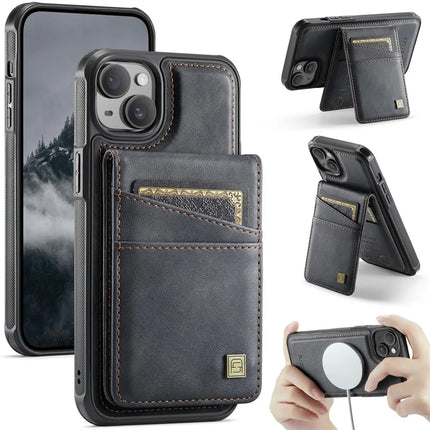 For iPhone 14 Case AUTSPACE A12 Leather Phone Case with Detachable Card Bag - Black