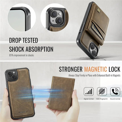 For iPhone 14 Case AUTSPACE A12 Leather Phone Case with Detachable Card Bag