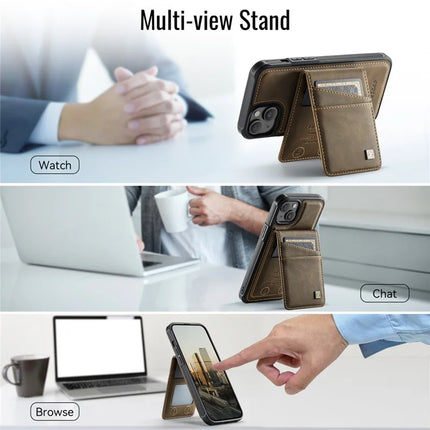For iPhone 14 Case AUTSPACE A12 Leather Phone Case with Detachable Card Bag