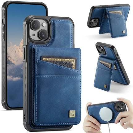 For iPhone 14 Case AUTSPACE A12 Leather Phone Case with Detachable Card Bag - Blue